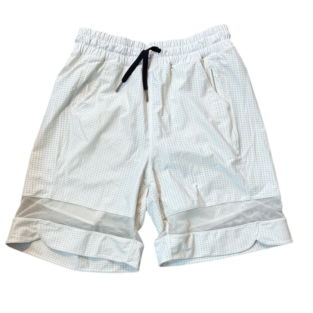 lululemon athletica Womans White Lined Basketball Shorts Black Drawstring Size 4